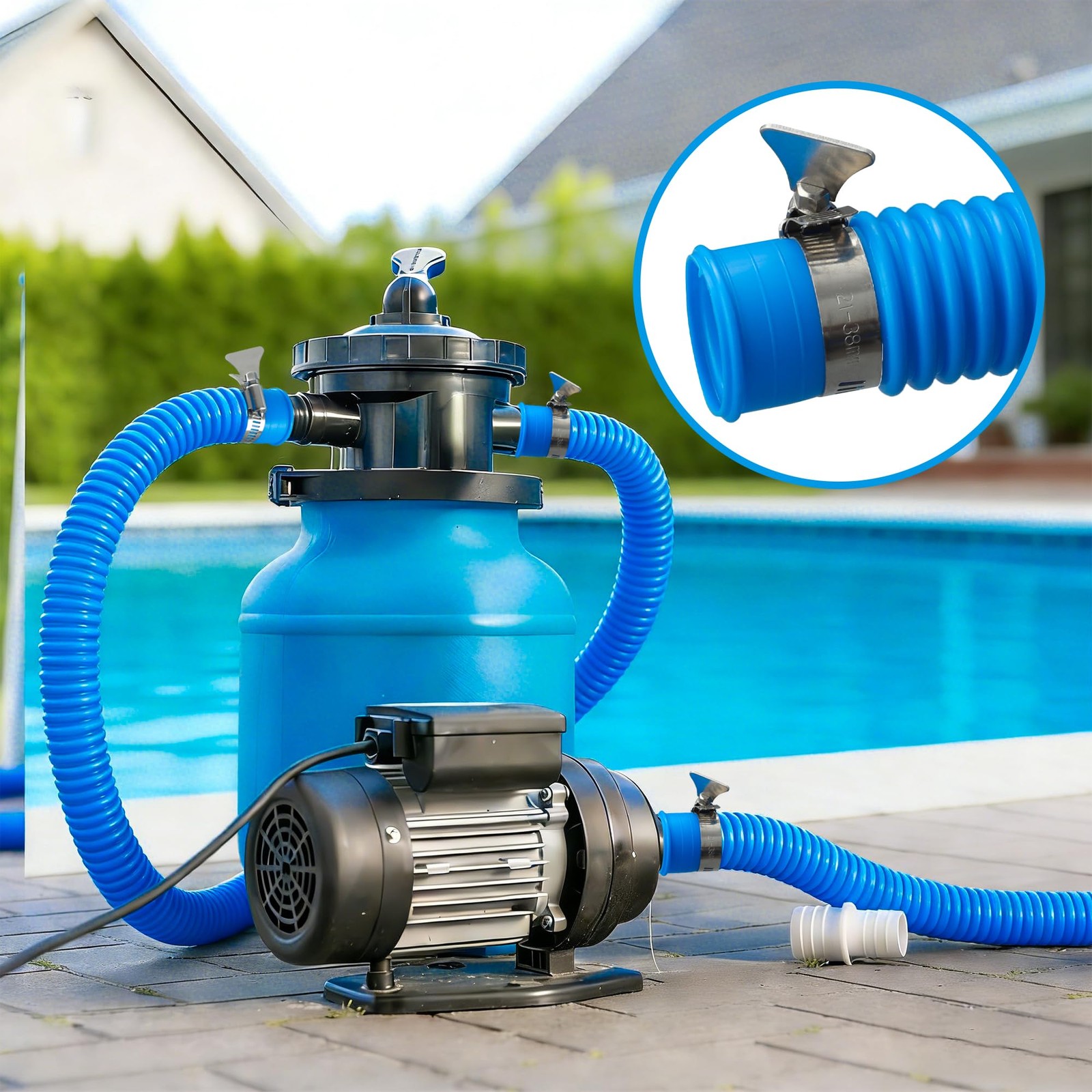 2 Pack Pool Pump Hoses for Above Ground Pools 1.25 inches x 59 inches, Blue