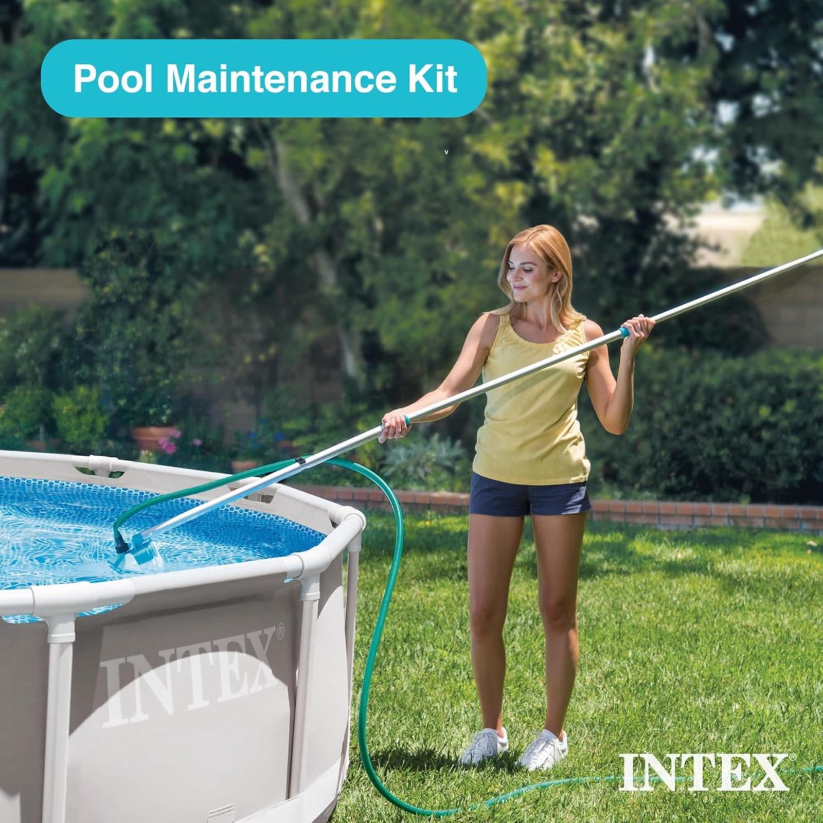 Intex Pool Maintenance Kit with 94&Prime; Aluminum Pole, Vacuum & Surface Skimmer