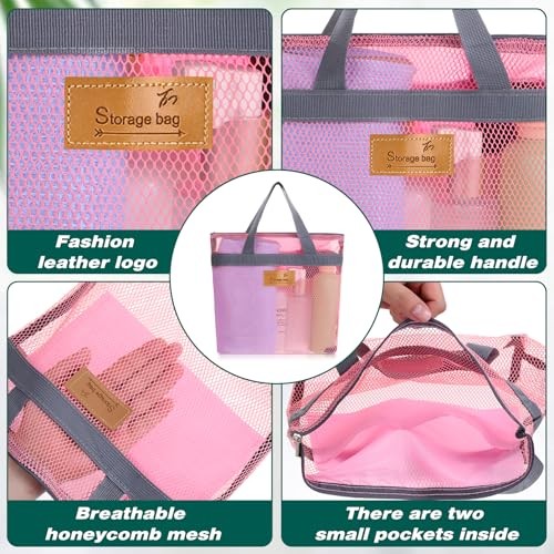 KALIONE Portable Gym Shower Bag, Mesh Shower Caddy Bag, Quick Dry Hanging Pink