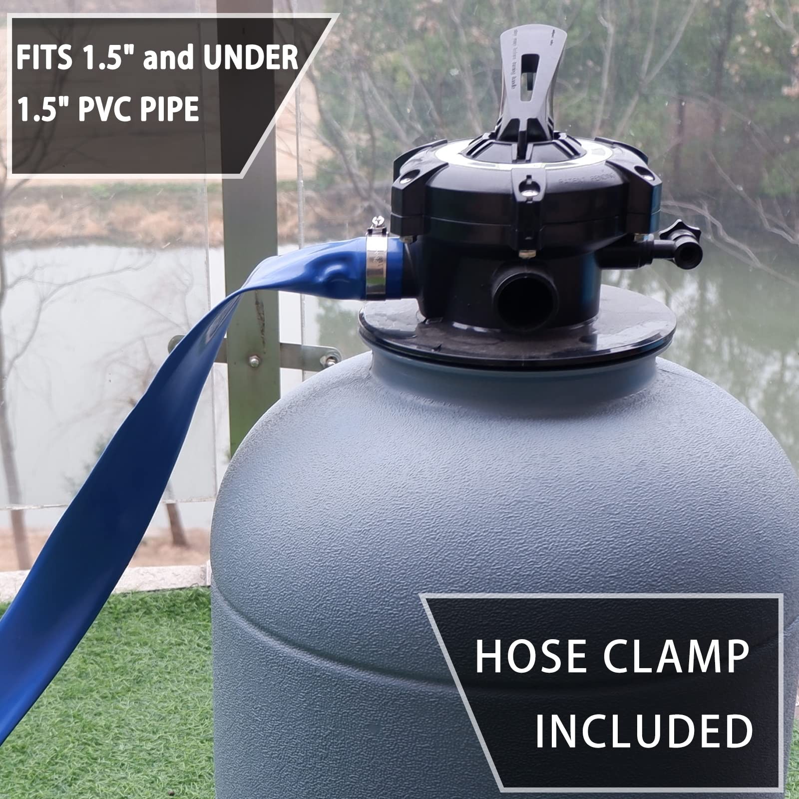Poolvio 1-1/2&Prime; x 100&prime; Professional Blue Backwash Hose x 100 ft,