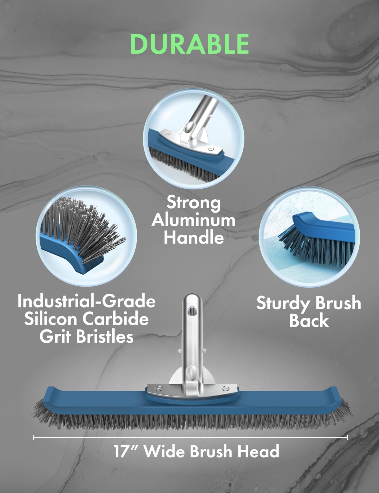 Heavy Duty Pool Brush Head with Stiff Bristles for Inground Pools & Tiles