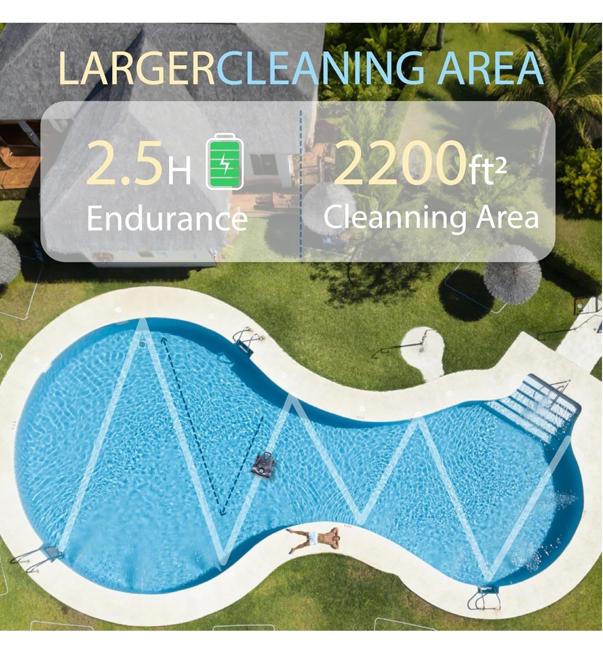 Cordless Robotic Pool Cleaner,Automatic Pool Vacuum Robot up to 2153 sq ft White