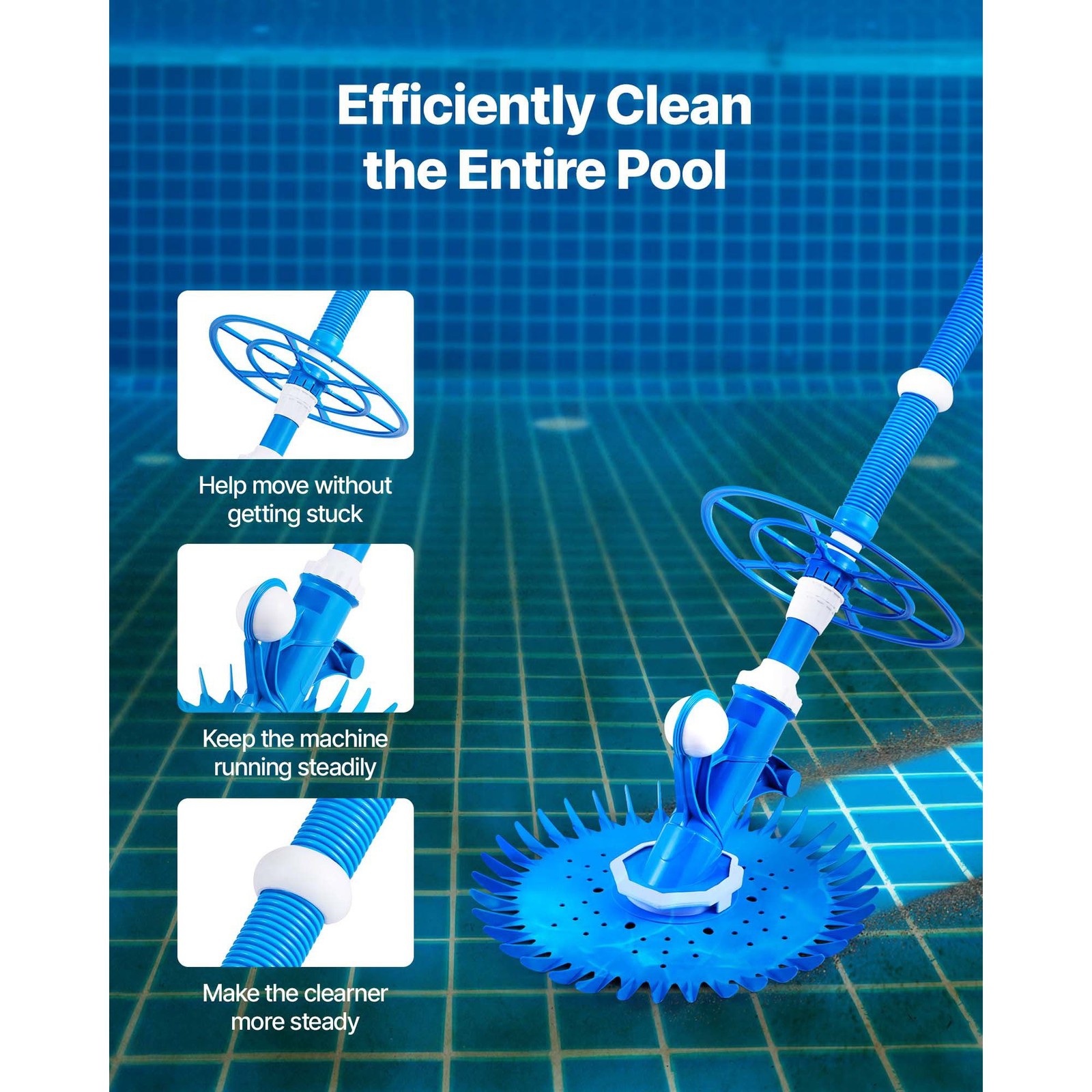 Automatic Suction Pool Cleaner with 12 Hoses for In – Ground & Above – Ground
