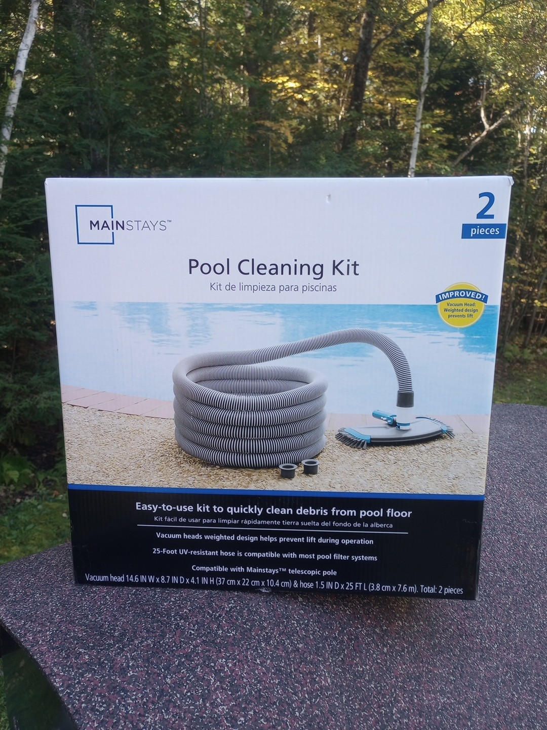 Mainstays Pool Vacuum Kit 2-Piece 25ft UV-Resistant Hose+Swivel Head 1.25&Prime;/1.5&Prime;