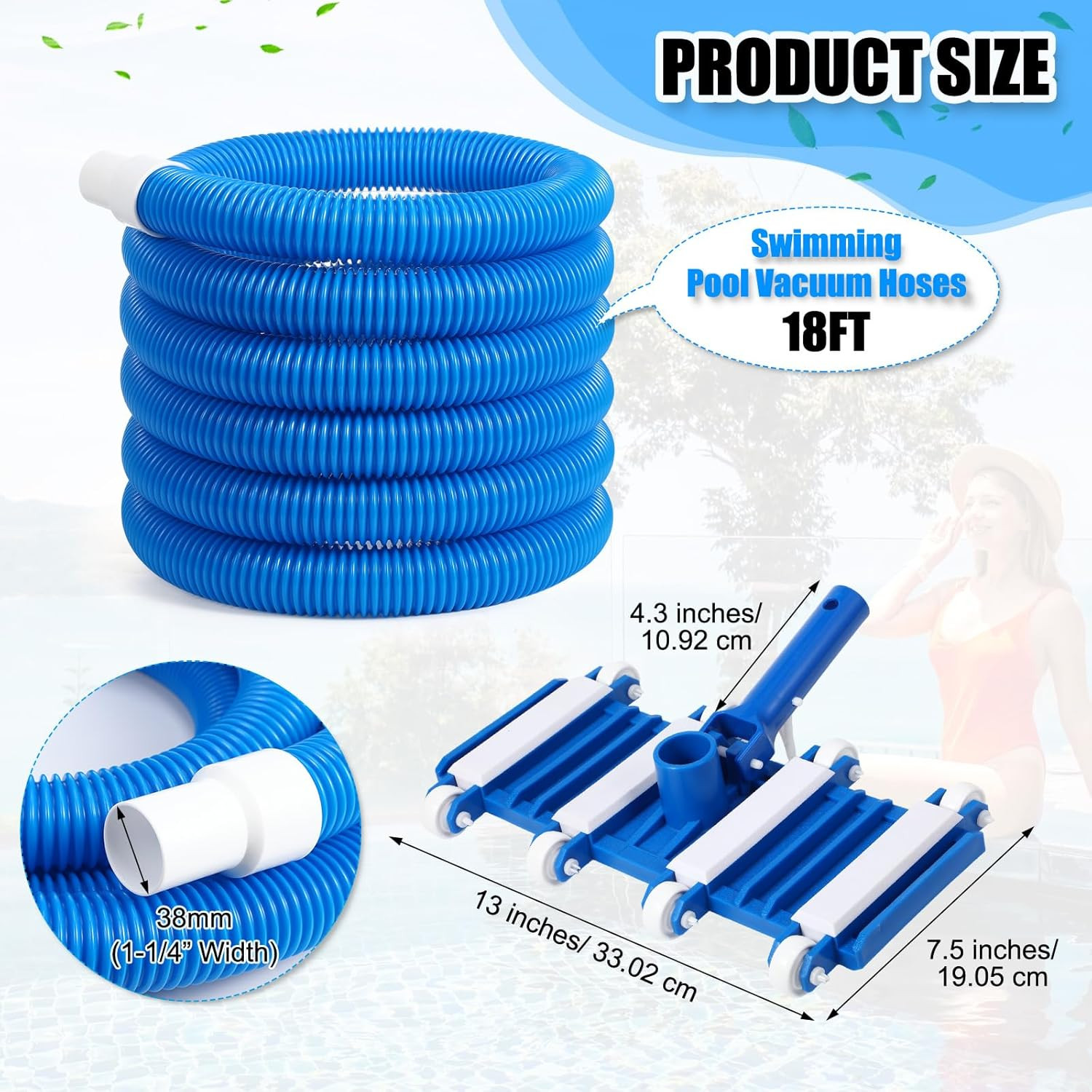 2 Pcs Pool Cleaning Vacuum Kits Include 14&Prime; Swimming Pool Vacuum Head with Flexi