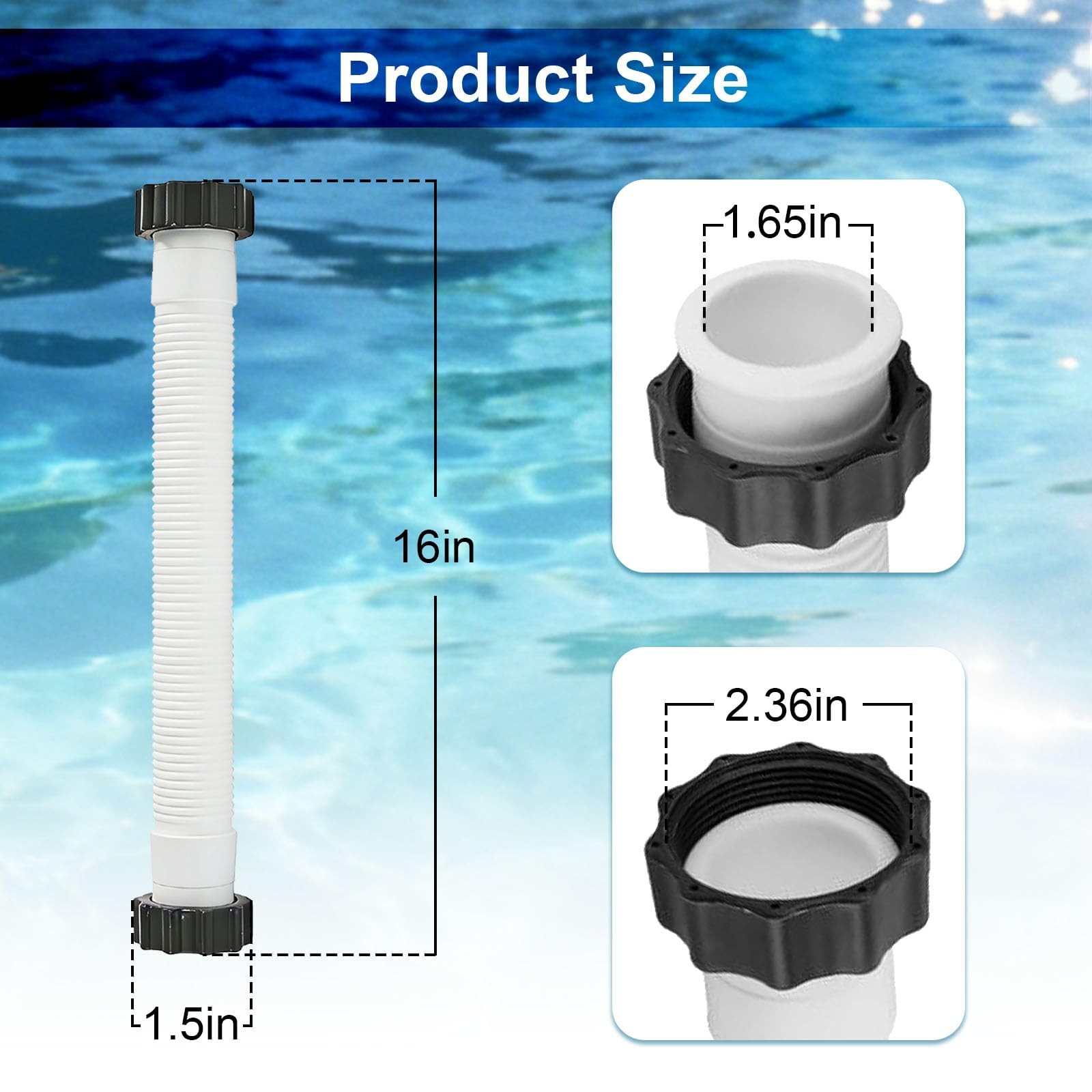 Pool Filter Pump Replacement Hose, 1.5&Prime; Diameter, 16&Prime; Long, 20 Inches, 2 PCS