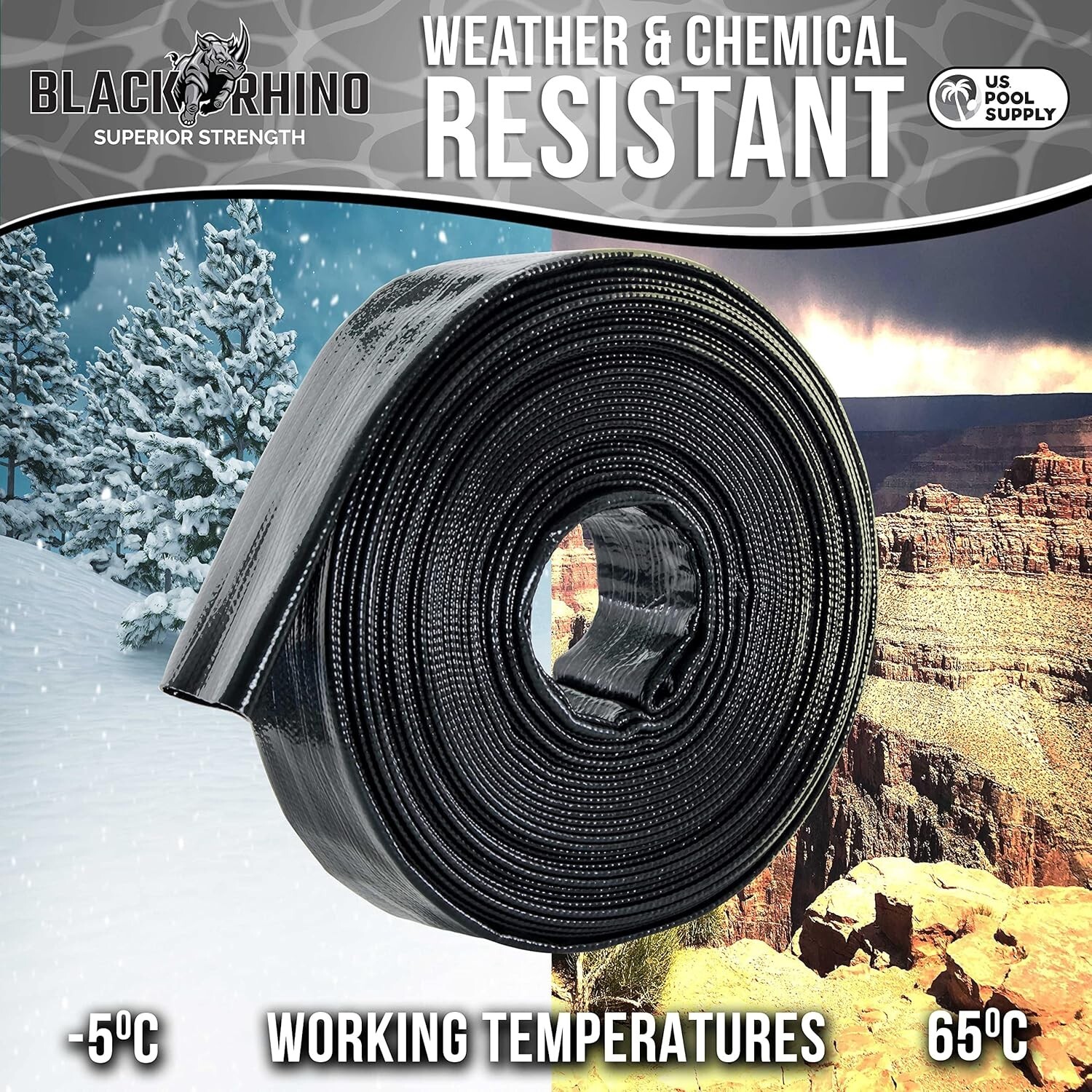 U.S. Pool Supply Black Rhino 1-1/2&Prime; x 25&prime; Pool Backwash Hose with Hose Clamp