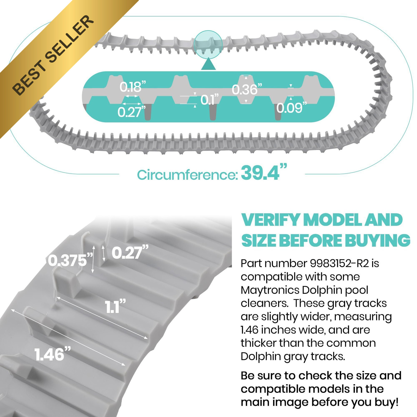 2 Pack Gray Tracks 9983152-R2 Replacement for Maytronics Dolphin Pool Cleaners