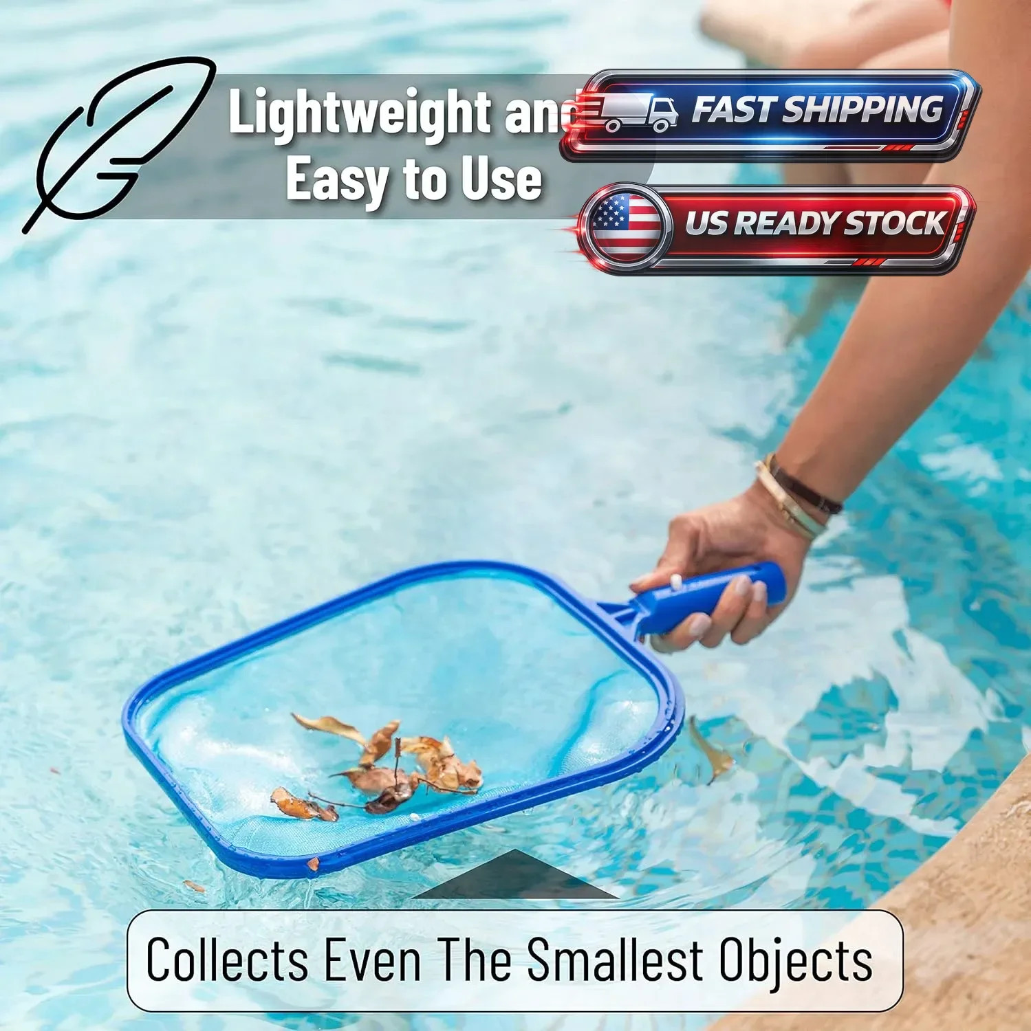Pool Skimmer Net – Professional Heavy Duty Reinforced Frame Nylon Flat Leaf Rake