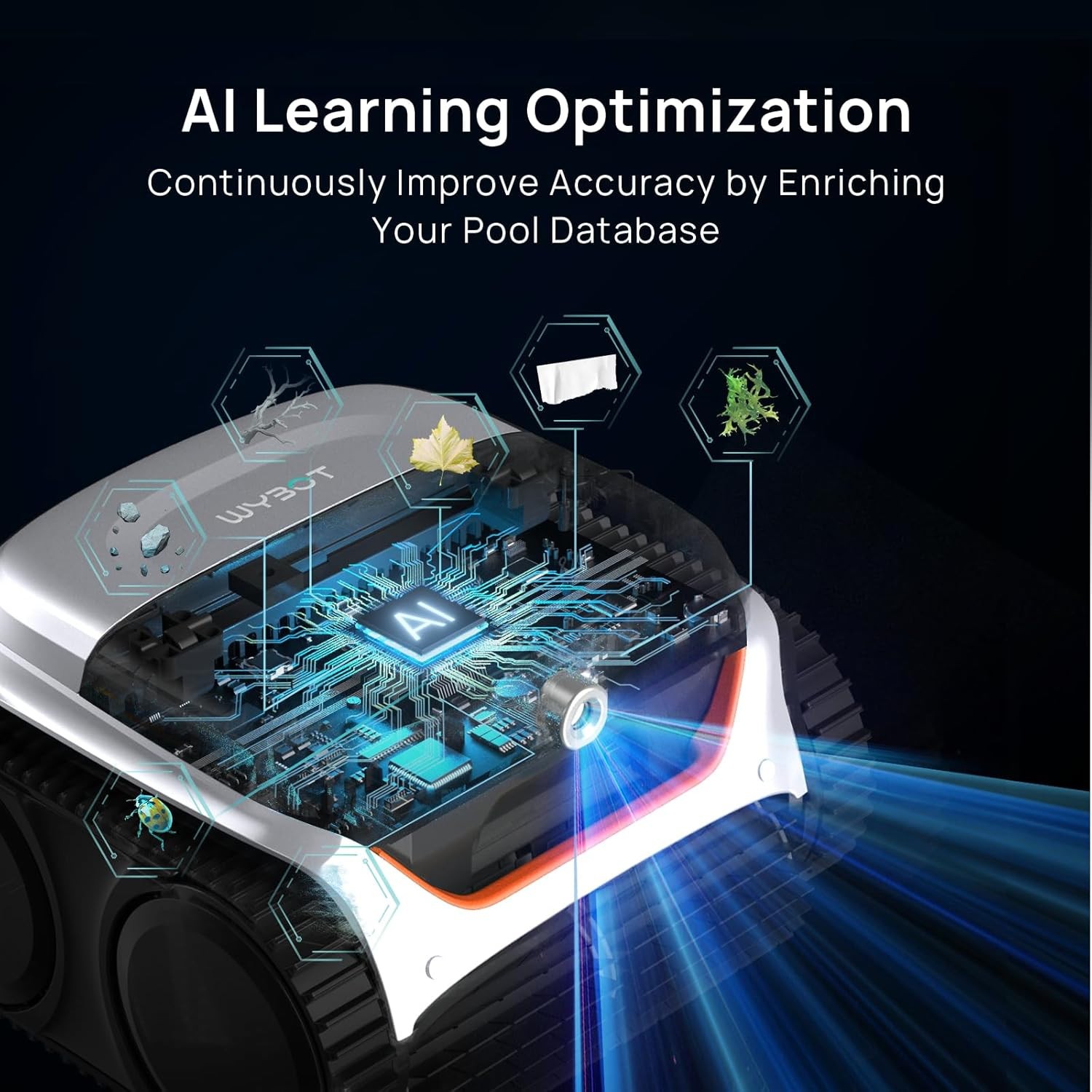 WYBOT C2 Vision AI Pool Robot Vacuum, Debris Detection with AI Camera,8-in-1