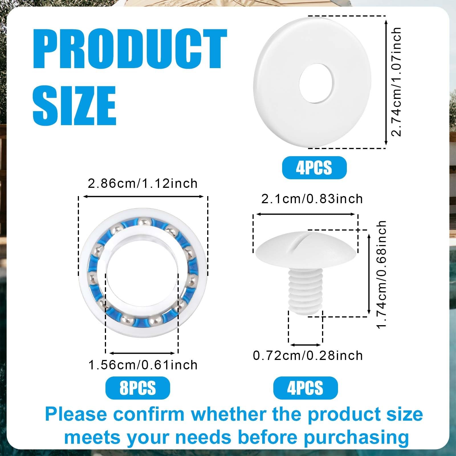 PEUTIER Pool Cleaner Rebuild Kit, 8pcs Wheel Ball Bearings, White, Compatible