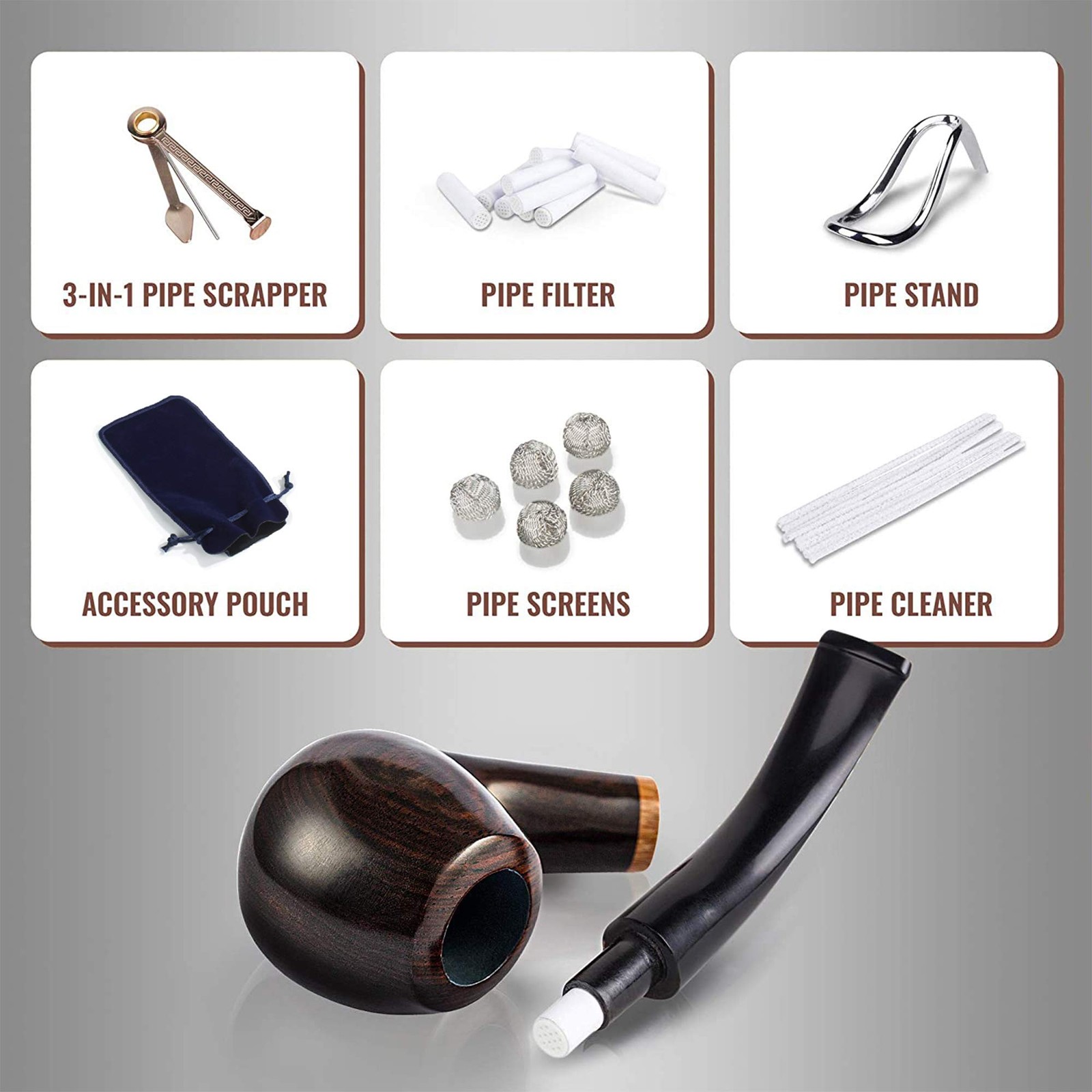 Whitluck&rsquo;s Tobacco Pipe Handmade Wood Smoking Pipe Beginner Gift Set Kit