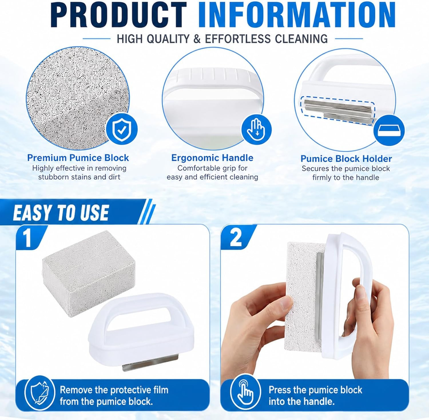 Pool Cleaning Pumice Stone with Handle, Heavy Duty Cleaning Pumice Brick, Hand-H