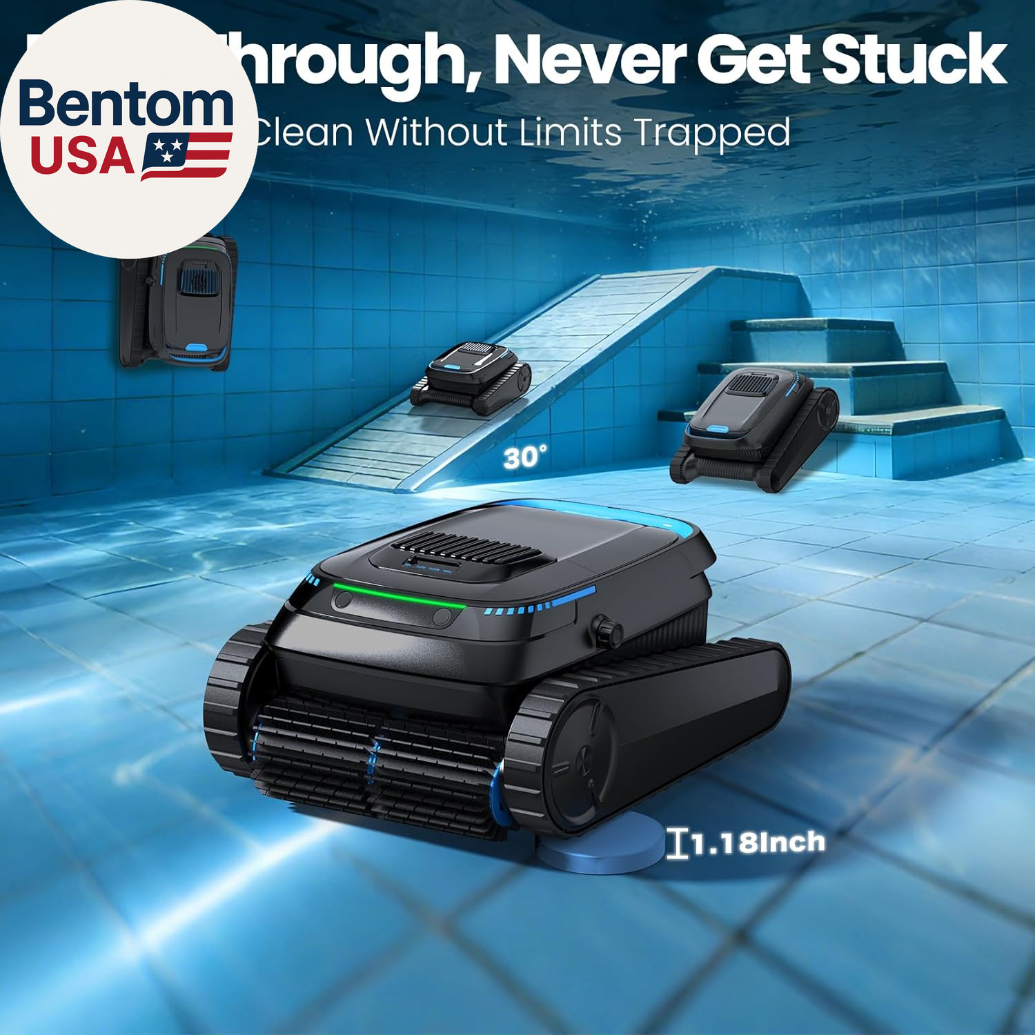 Robotic Pool Vacuum PC10, Cordless Pool Cleaner Robot for Inground & above Groun