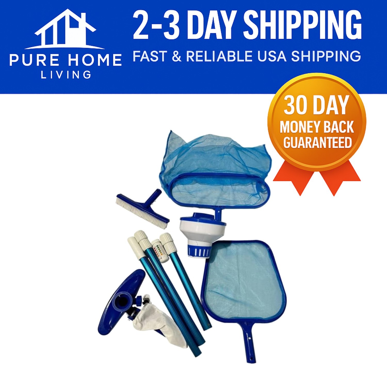 Telescoping Pool Cleaner Kit: Vacuum, Rake, Brush & Chlorinator for Easy Use