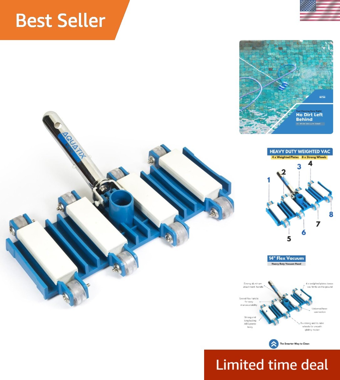 Professional Grade 14&Prime; Aluminum Pool Vacuum Head – Perfect for Concrete Pools