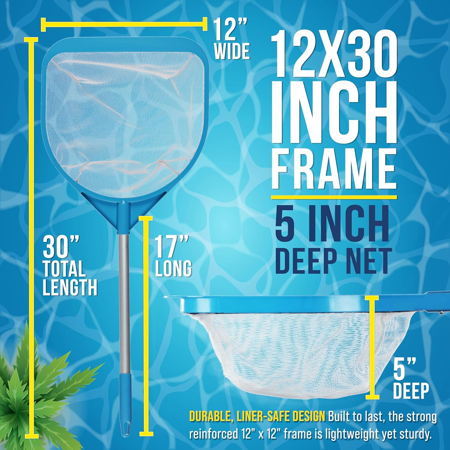 30&Prime; Handheld Pool Skimmer Net with 17&Prime; Pole for Leaf Removal