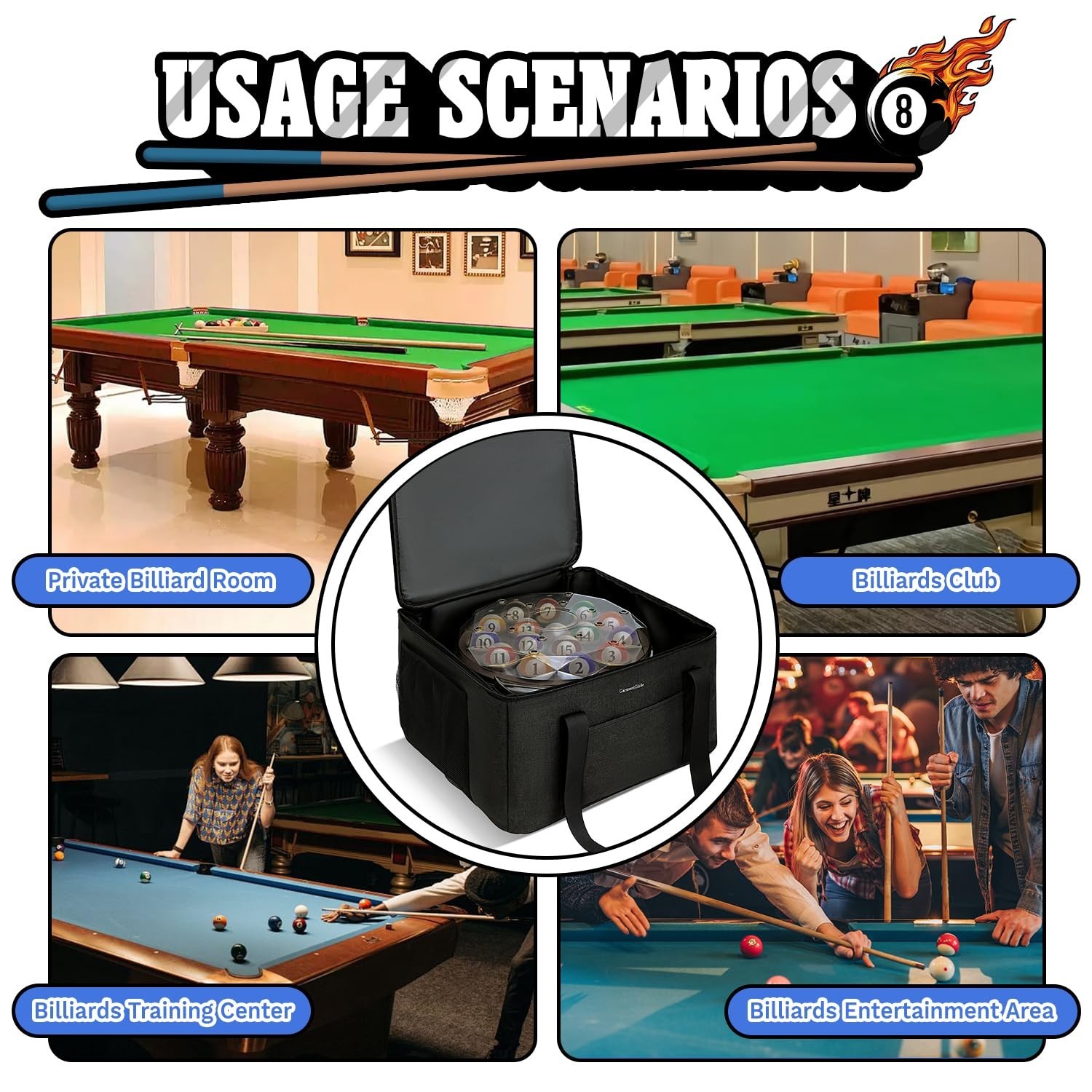Durable Pool Ball Cleaner Storage Bag, Padded Carry Case for Billiard Accessorie