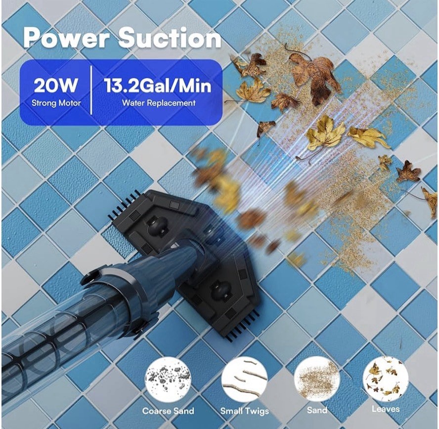 PoolMr Handheld Pool Vacuum for Above Ground Pool & Hot Tub Vacuum 2 Brush Heads