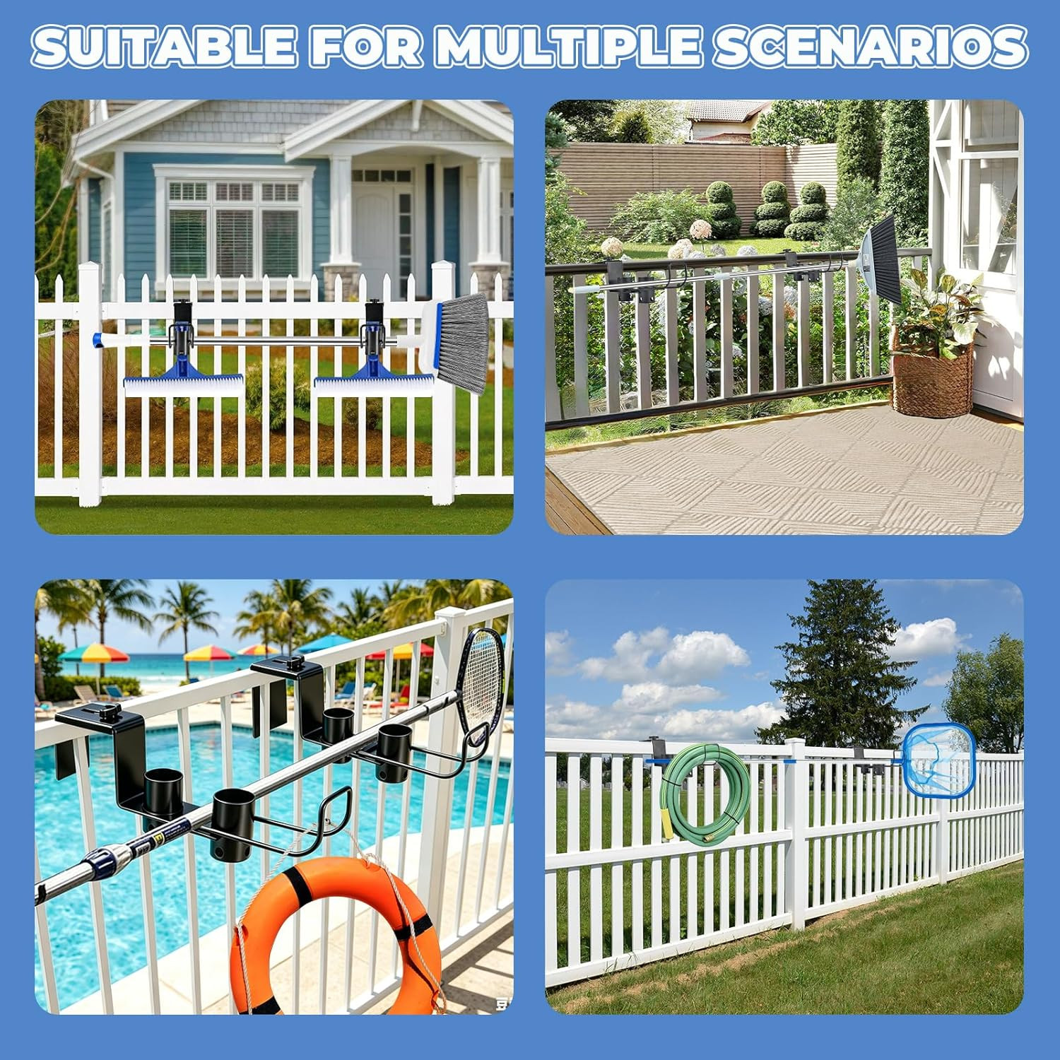 2 Pack Adjustable Pool Fence Hooks, Heavy Duty Metal Pool Tool Pole Hangers for