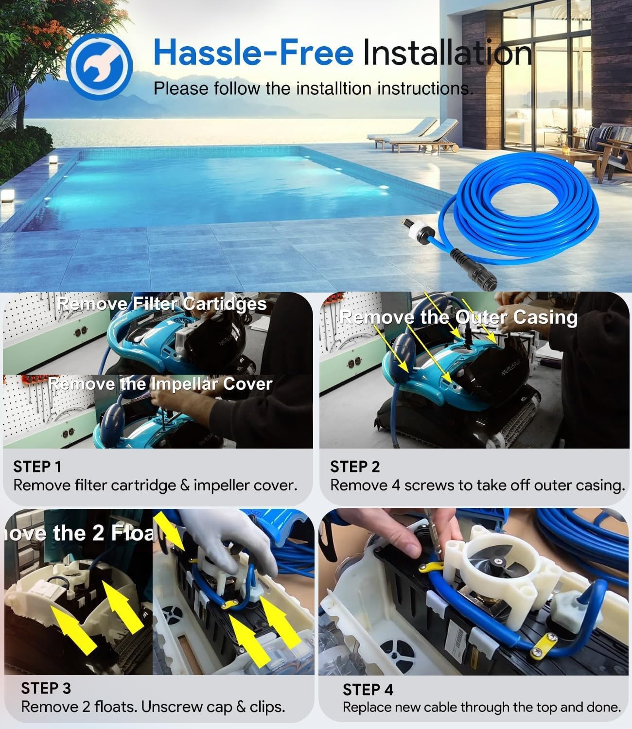 For Dolphin Pool Cleaner 99958903-DIY Cable Cord 2-Wire 60FT Triton PS PoolStyle