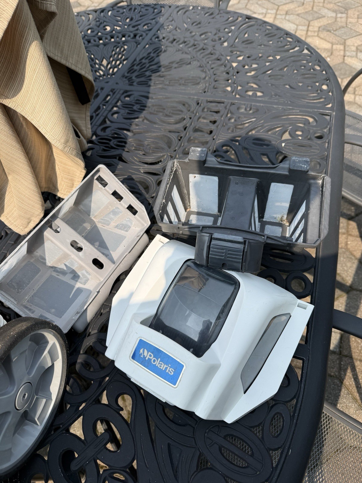 Polaris Robotic Pool Cleaner w/ Filter Canister & Caddy, White/Black