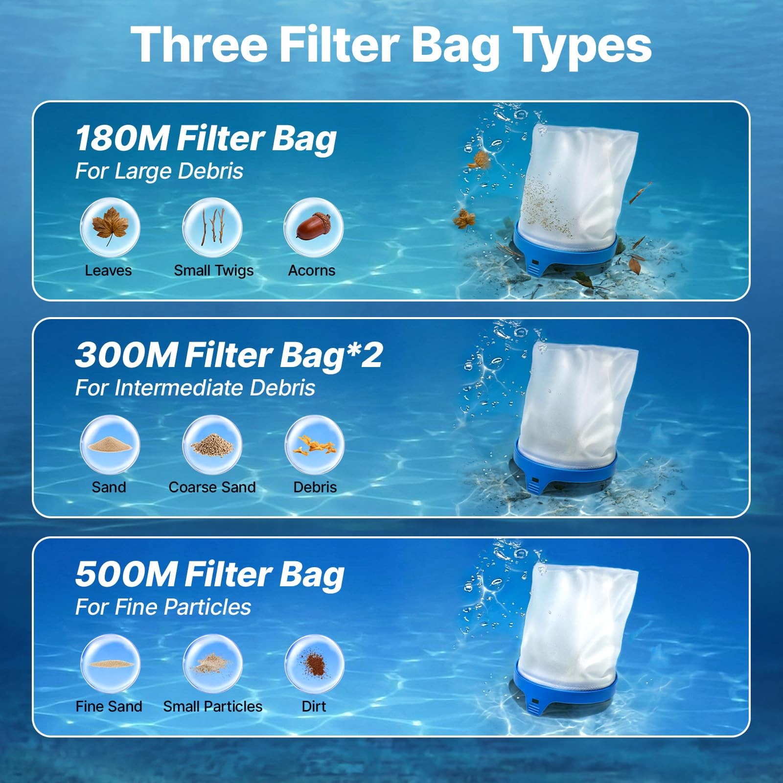 OGERY Pool Vacuum for Above Ground Pool, Up to 18.5GPM Flow & 50KPA WhiteBlue