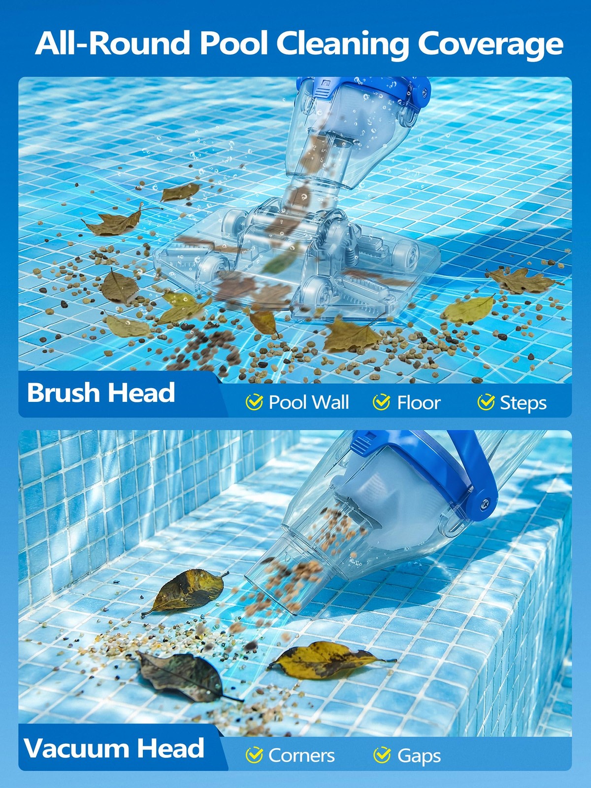 Cordless Pool Vacuum for Inground Pool, Flow Adjustable, Transparent Brush He…