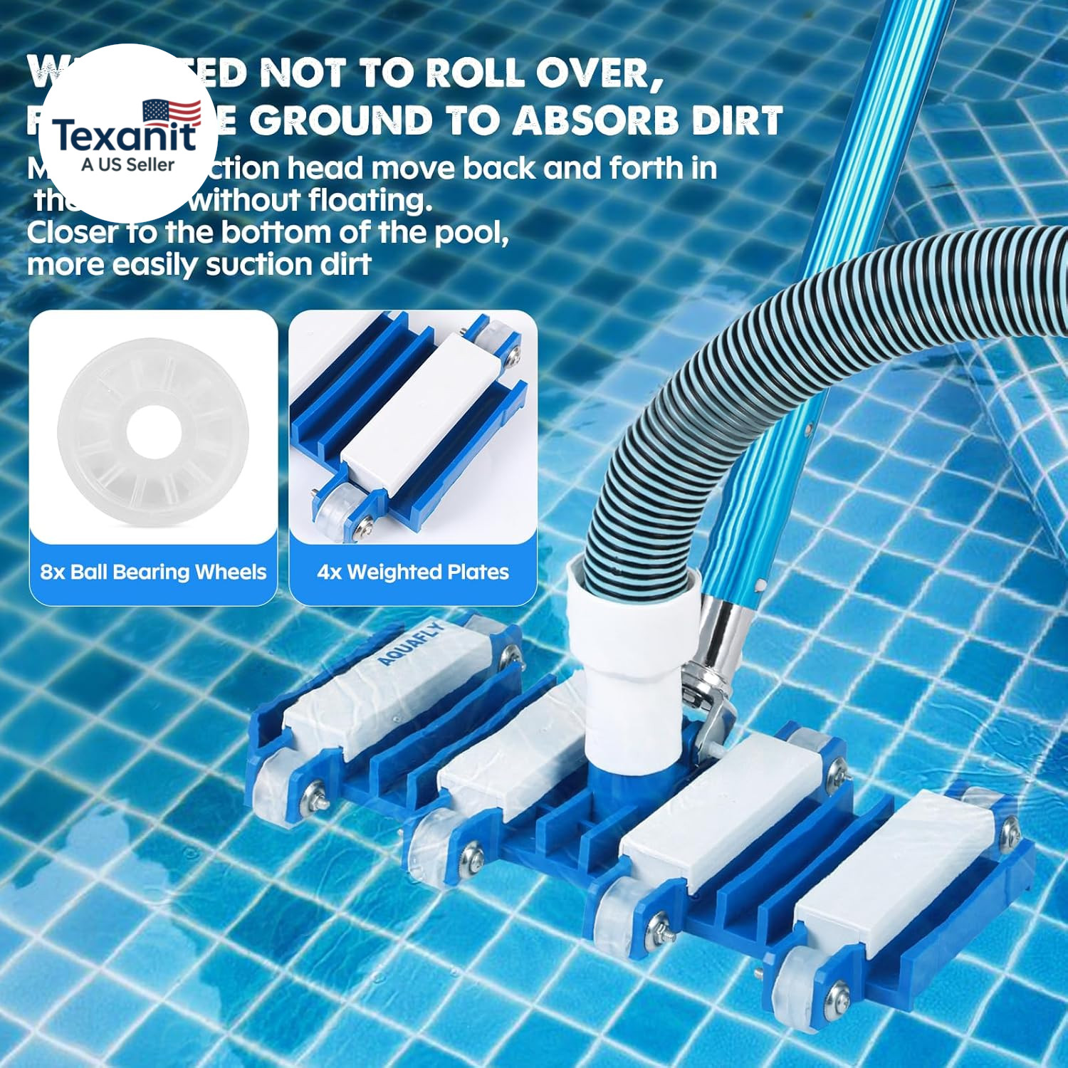Pool Vacuum Head, Manual Cleaning Vacuum with Wheels 14 » Heavy Duty Handle Pool
