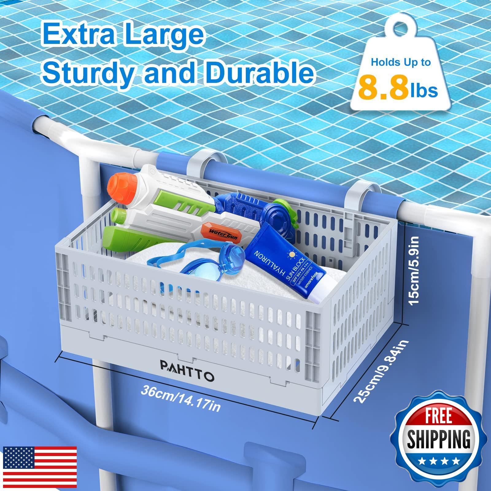 Poolside Storage Basket 2pcs, Foldable Above Ground Pool Storage Basket for P