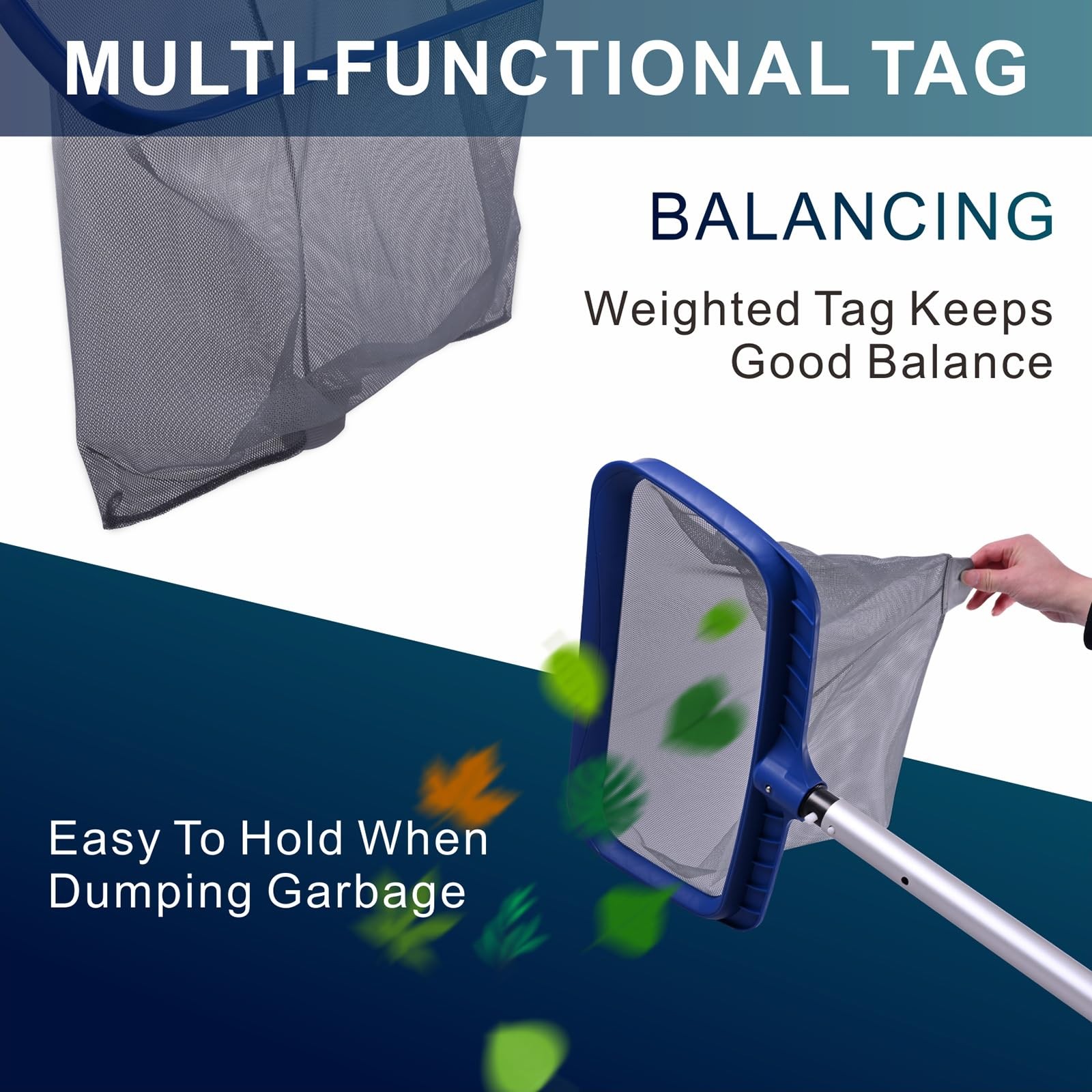 Pool Skimmer Net, Larger Capacity Pool Net Skimmer with Durable Deep Net, Stu…