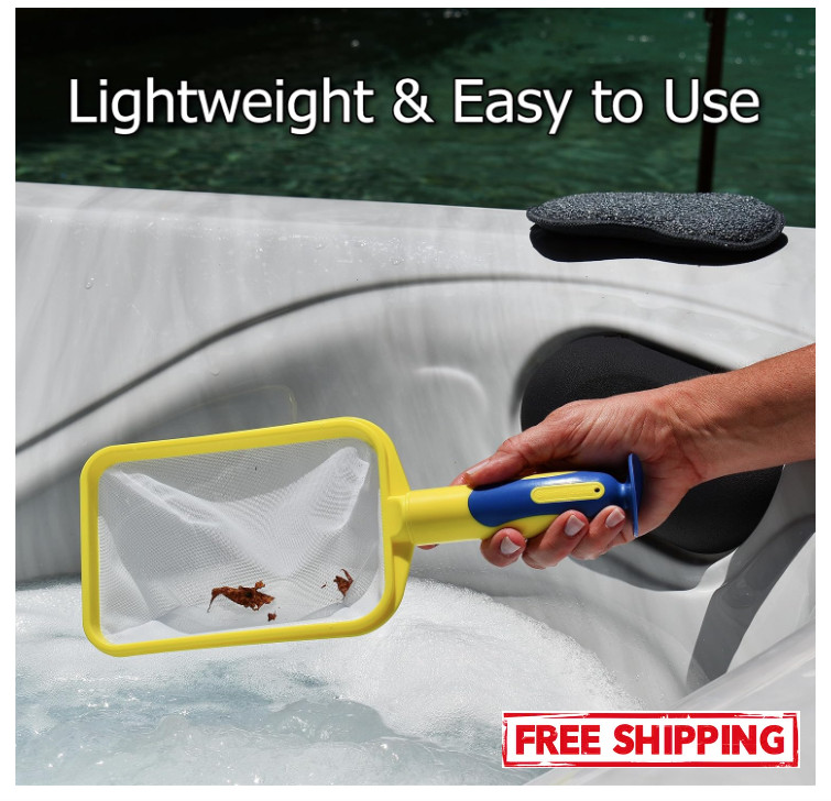 Handheld Skimmer with Fine Mesh for Spa, Hot Tub, Plunge & Small Pool (Yellow)