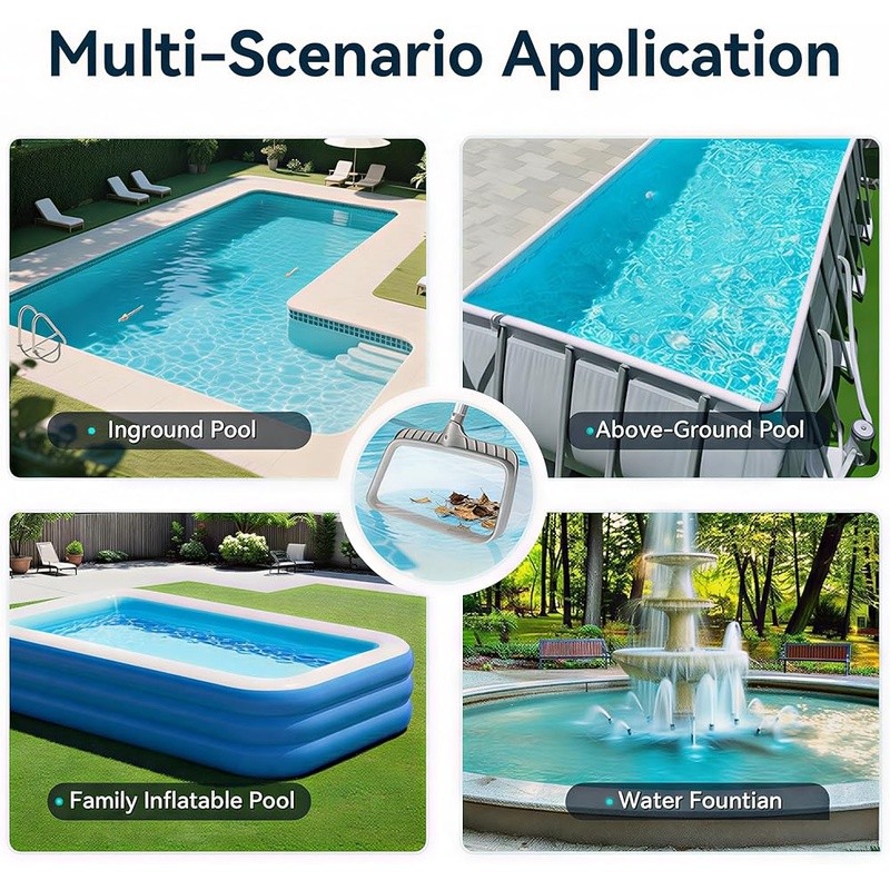 Heavy Duty Pool Leaf Skimmer Fine Mesh Net Rubber Handle Inground Above Ground