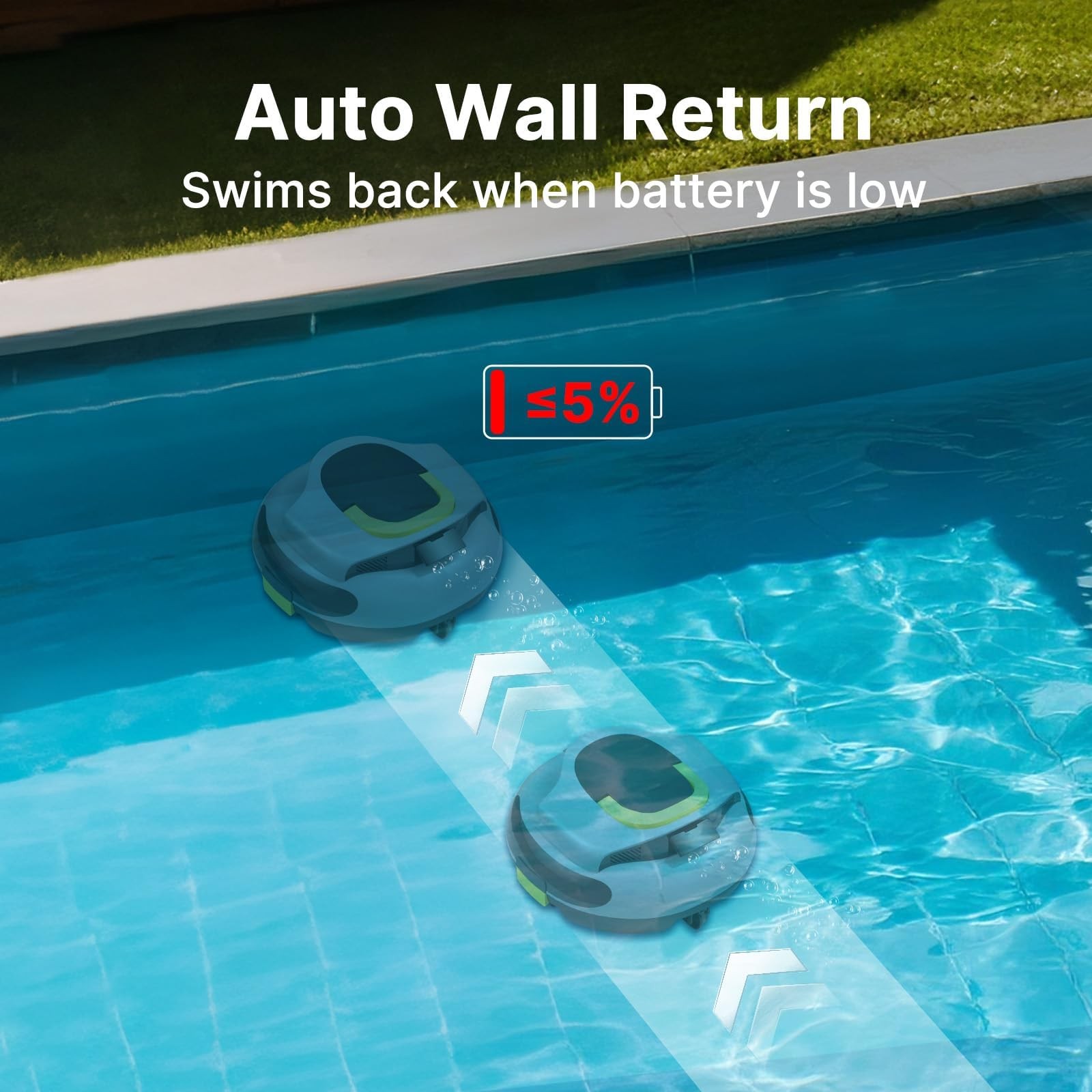 Cordless Robotic Pool Cleaner with Dual 30W Motors, 5000mAh Battery, 120 Minutes