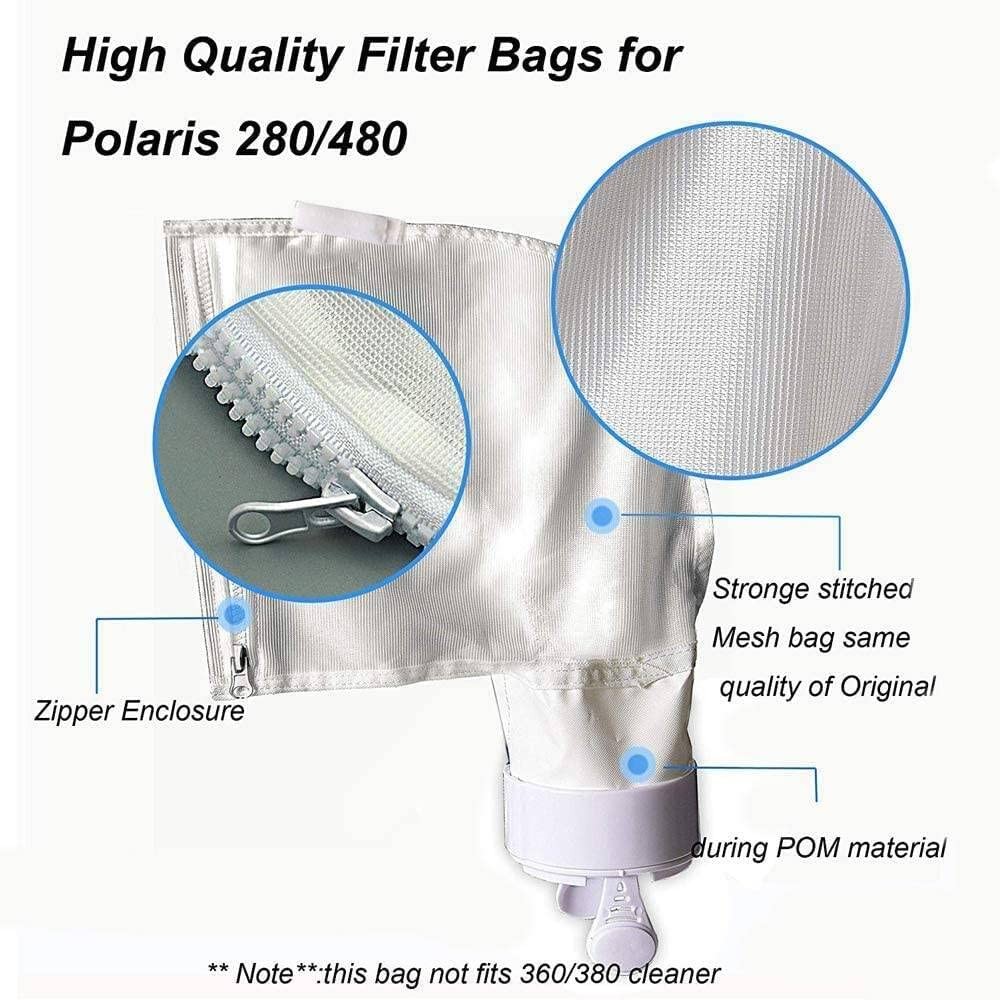 Spa Part Nylon Mesh Pool Cleaner All Purpose Bag – 2 pack zipper bag, white