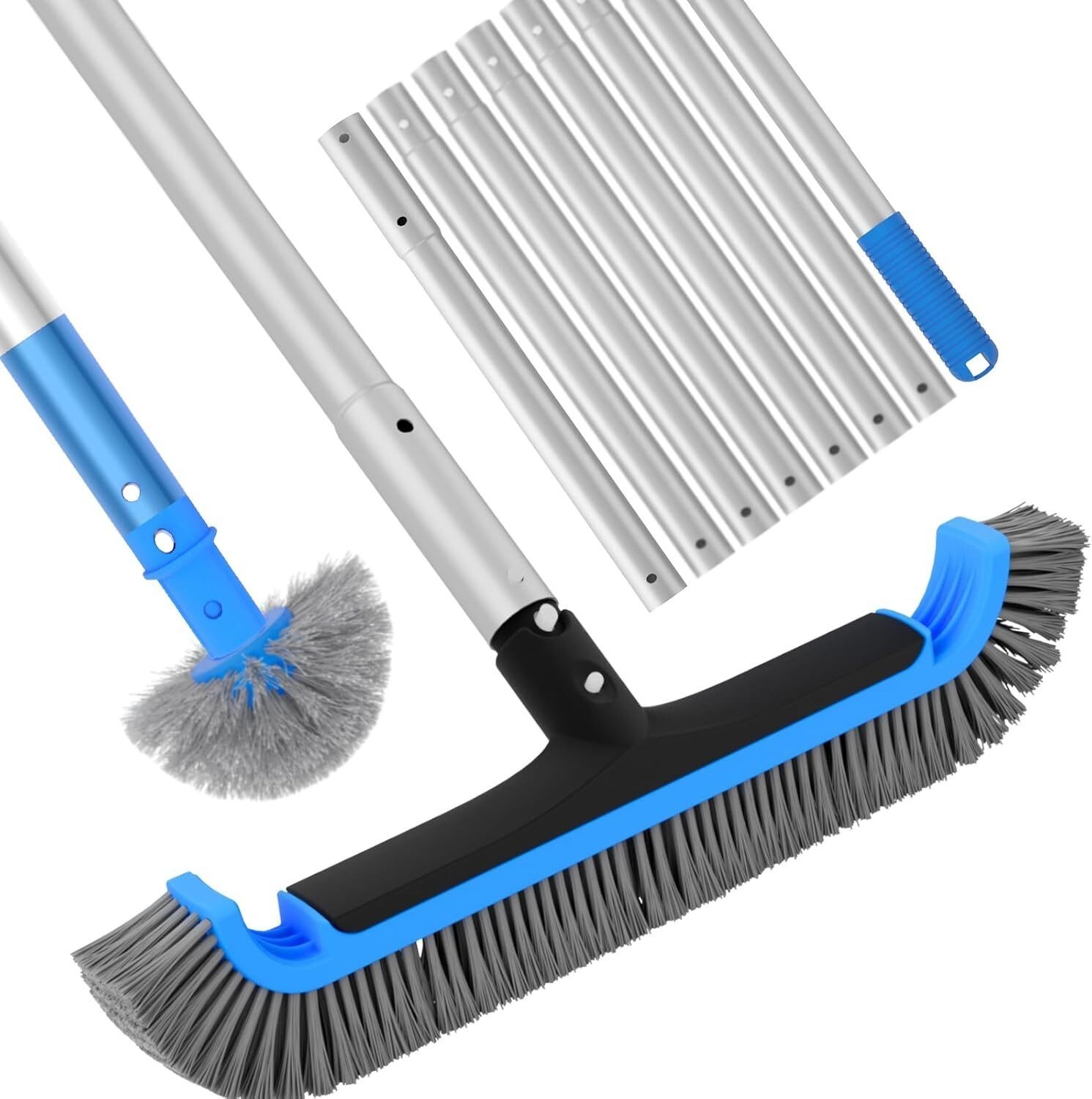 2 in 1 Pool Brush w/ 10 FT Poles 17.5 » Heavy Duty Swimming Pool Brush Cleaning