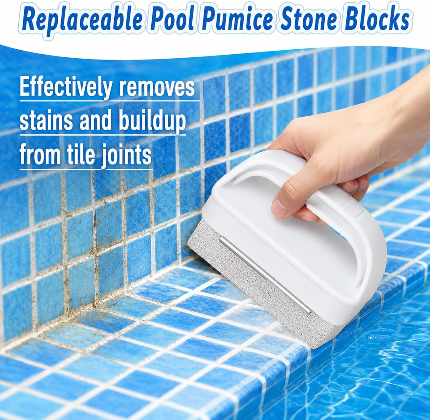 Pool Cleaning Pumice Stone with Handle, Heavy Duty Cleaning Pumice Brick, Hand-H