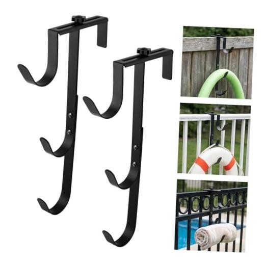 2Pcs Pool Pole Hangers – Adjustable Heavy Duty Hooks for Skimmers, Rakes, Black