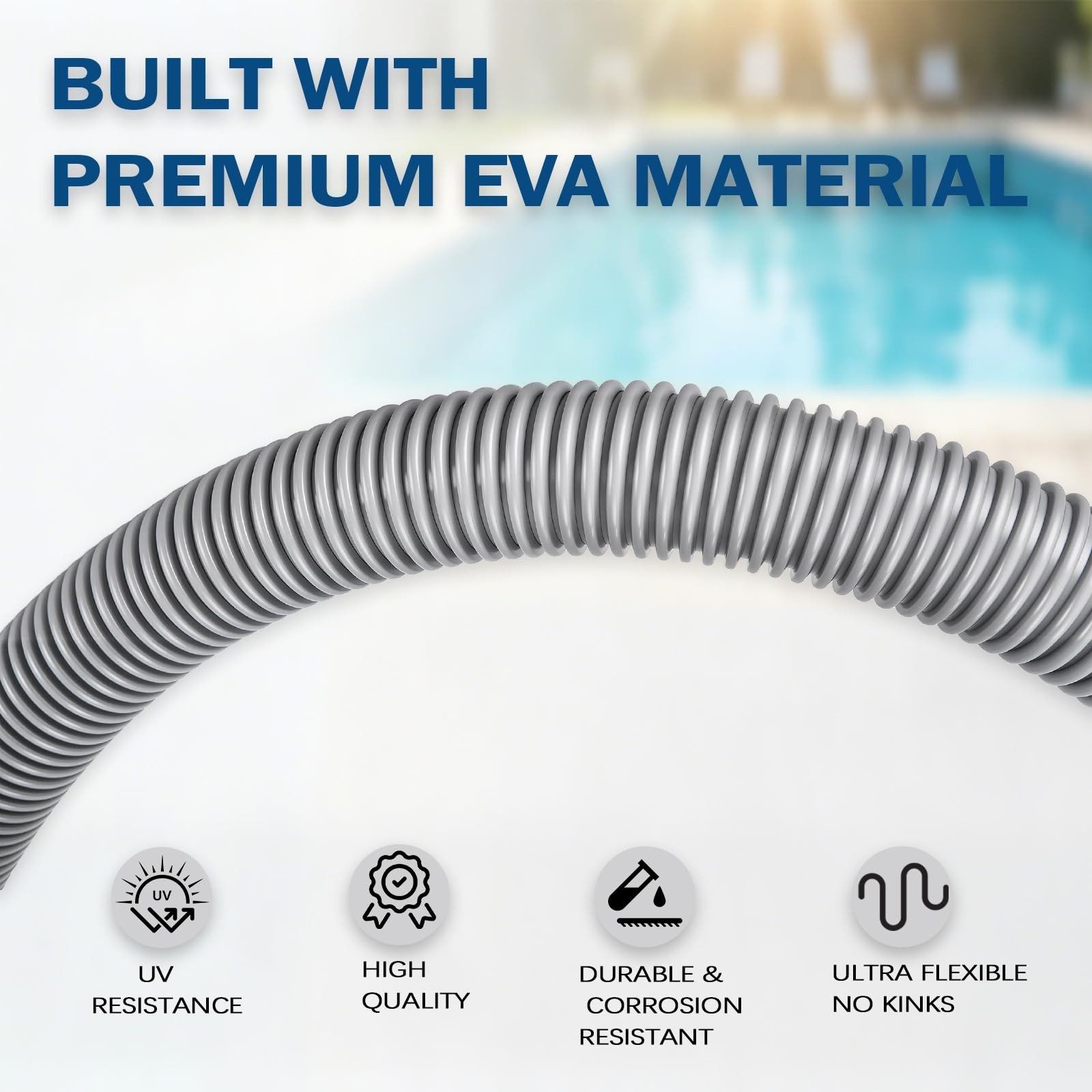 26FT Pool Vacuum Hose – 1.5” Extension, Durable EVA, Fits All Automatic Cleaners
