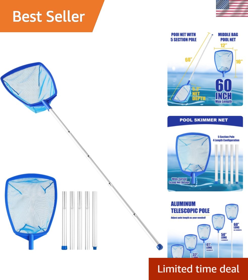Pool Skimmer – Pool Skimmer Net with 5 Section Adjustable Telescopic Aluminum…