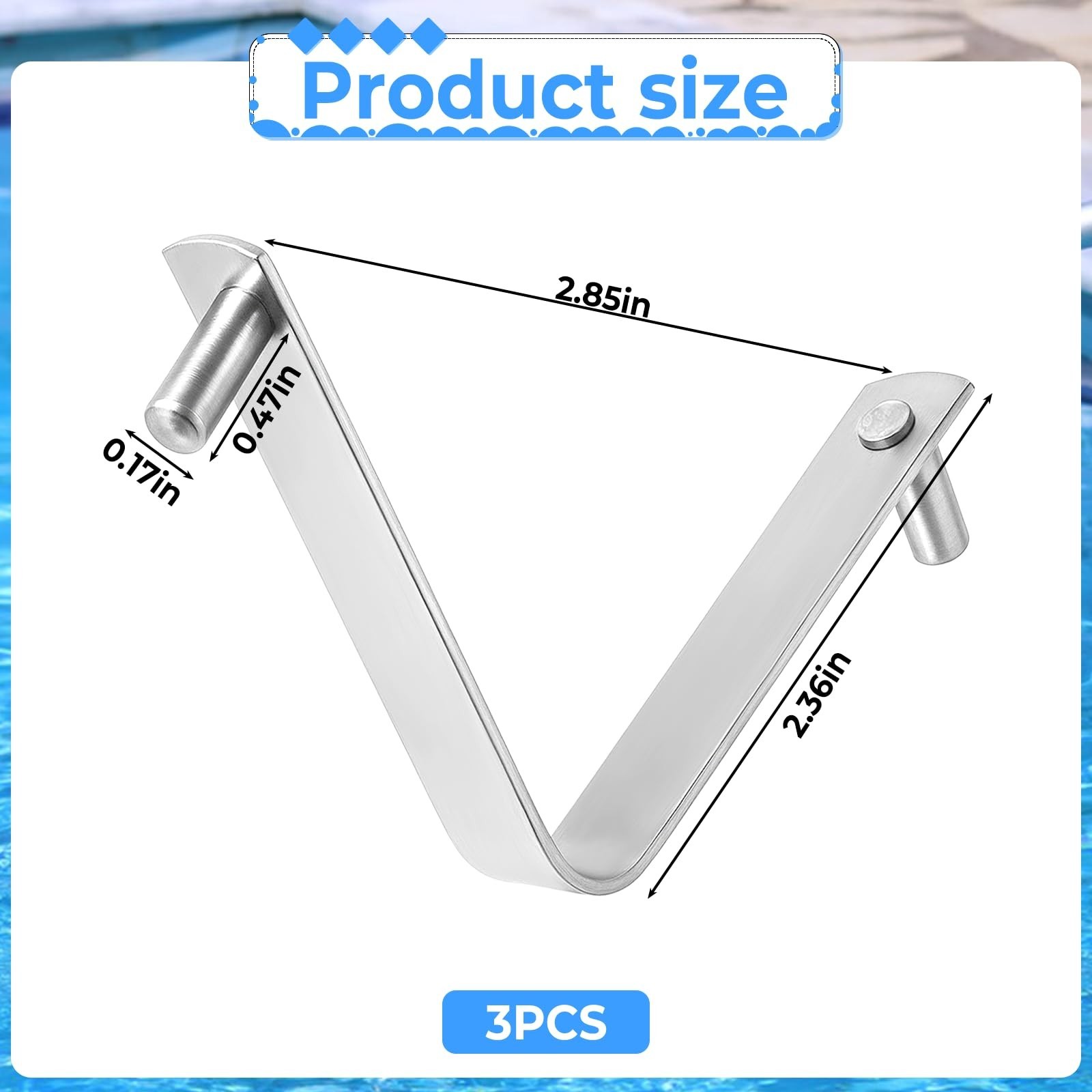 3 Pcs Pool Pole Clips Stainless Steel V Clips Pool Brush Clip Pool Hooks for Po