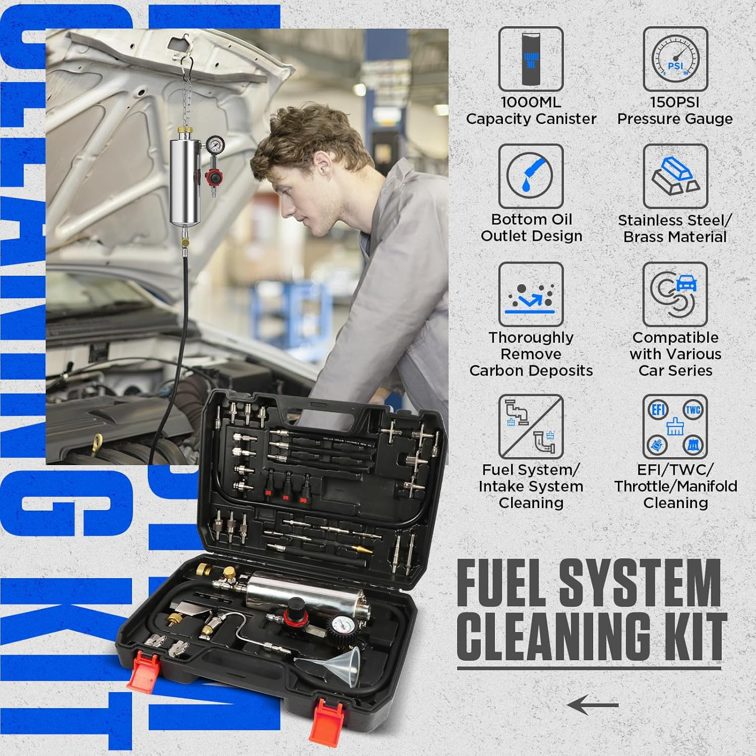 Fuel Injector Cleaner Kit Automotive Fuel System Cleaning Kit 1000ML Non-dism
