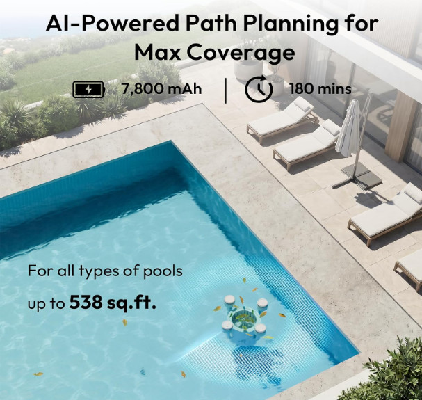 BUBLUE F10 Robotic Pool Skimmer Surface Cleaner App Control AI Navigation White