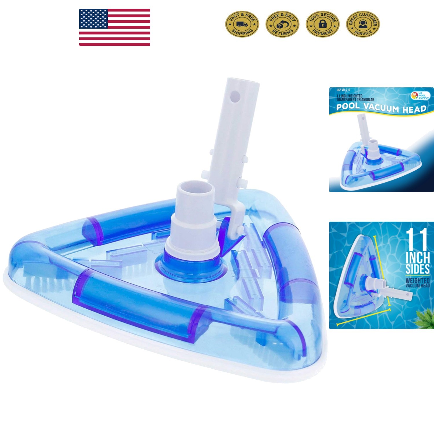 Lightweight Triangular Pool Vacuum with EZ Clip Handle – Perfect for Vinyl Pools