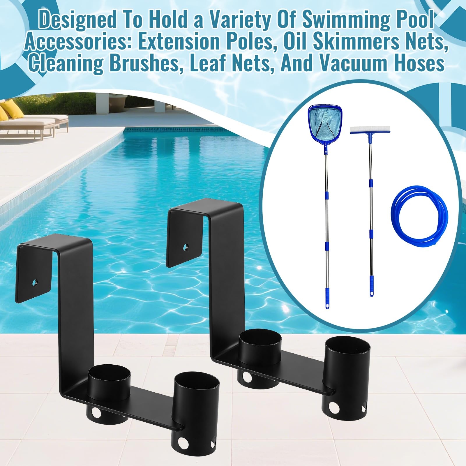 2 Pcs Pool Fence Hooks Adjustable Metal Hangers for Organizing Pool Pole Leaf…