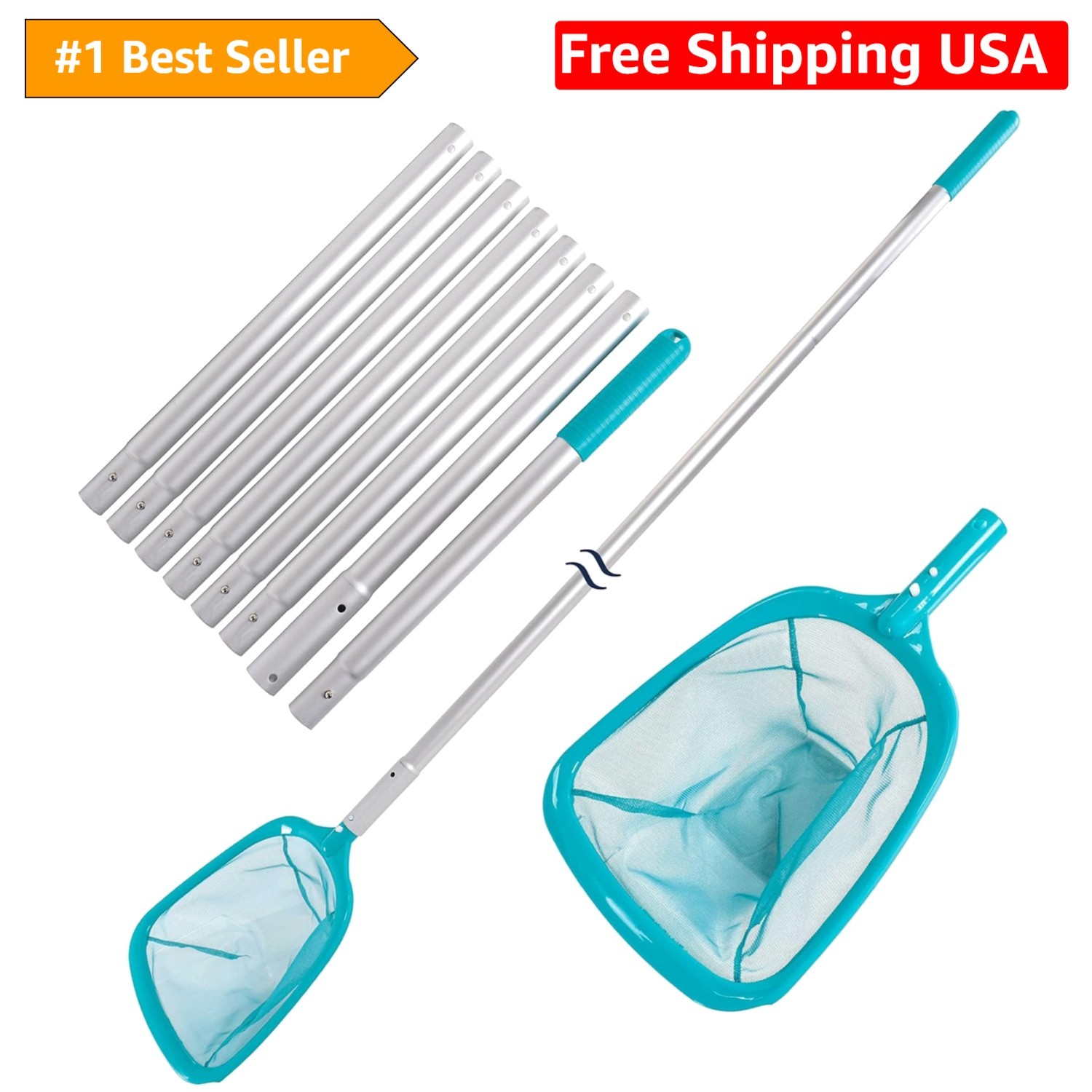 11.5 Foot Swimming Pool Leaf Skimmer Net with Telescopic Aluminum Pole, 8 Sec…