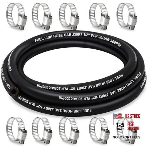1/2 Inch ID Fuel Line, 10FT J30R7 NBR with 10 Clamps.