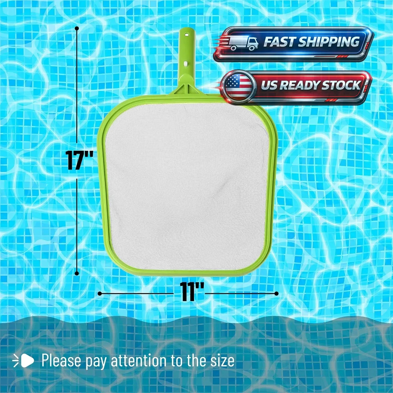 Pool Skimmer Net – Professional Heavy Duty Reinforced Frame Nylon Flat Leaf Rake