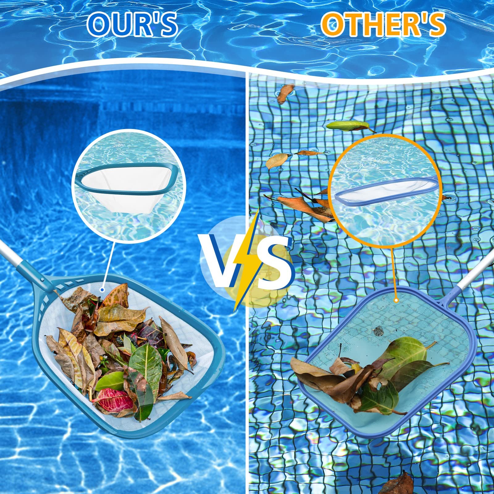 Professional Pool Skimmer Net 57 inch with 4 Aluminum Poles – Fine Mesh for F…