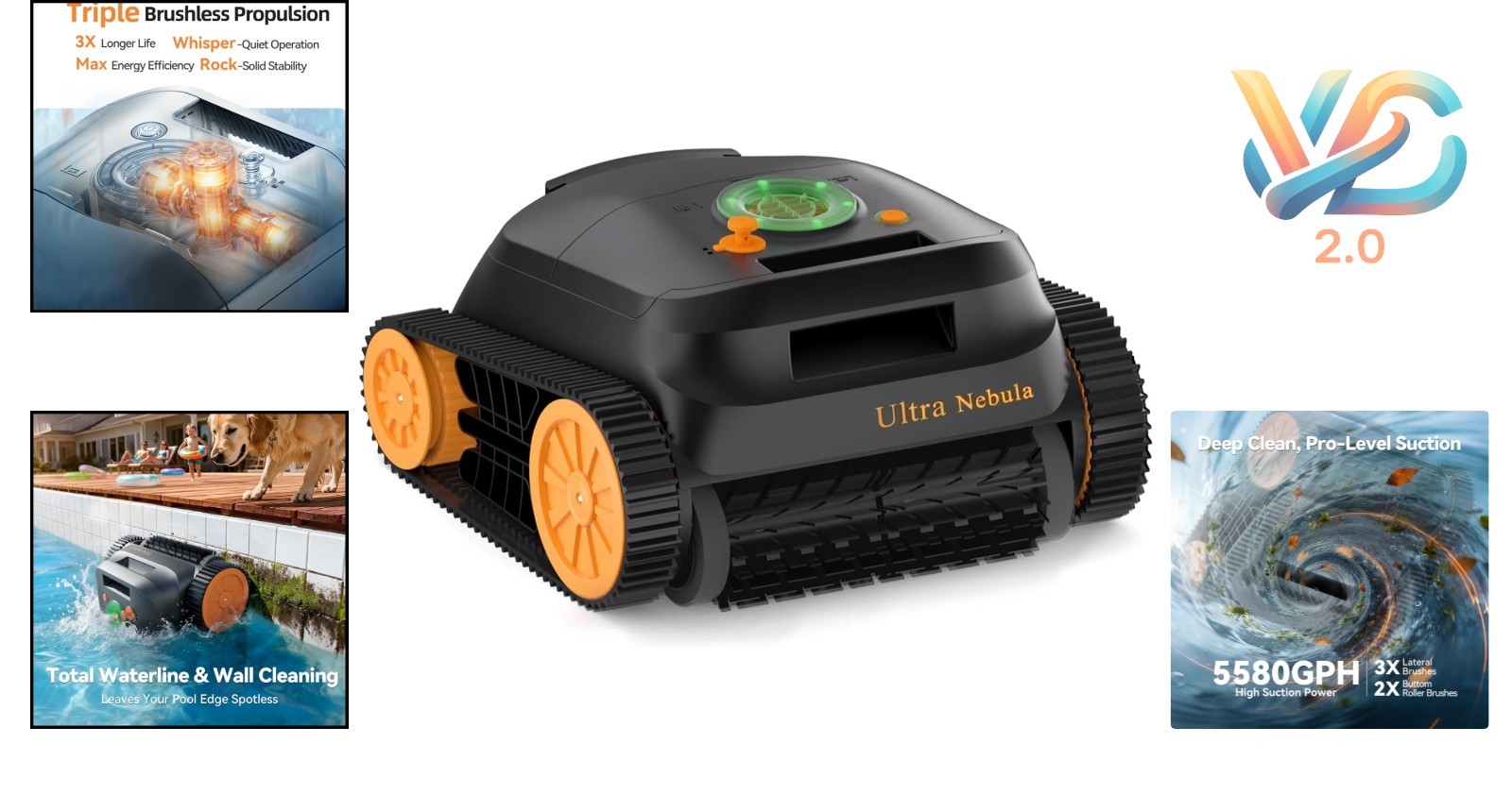 Ultra Nebula Cordless Pool Vacuum Robot 5580 GPH 180 Min Runtime Black